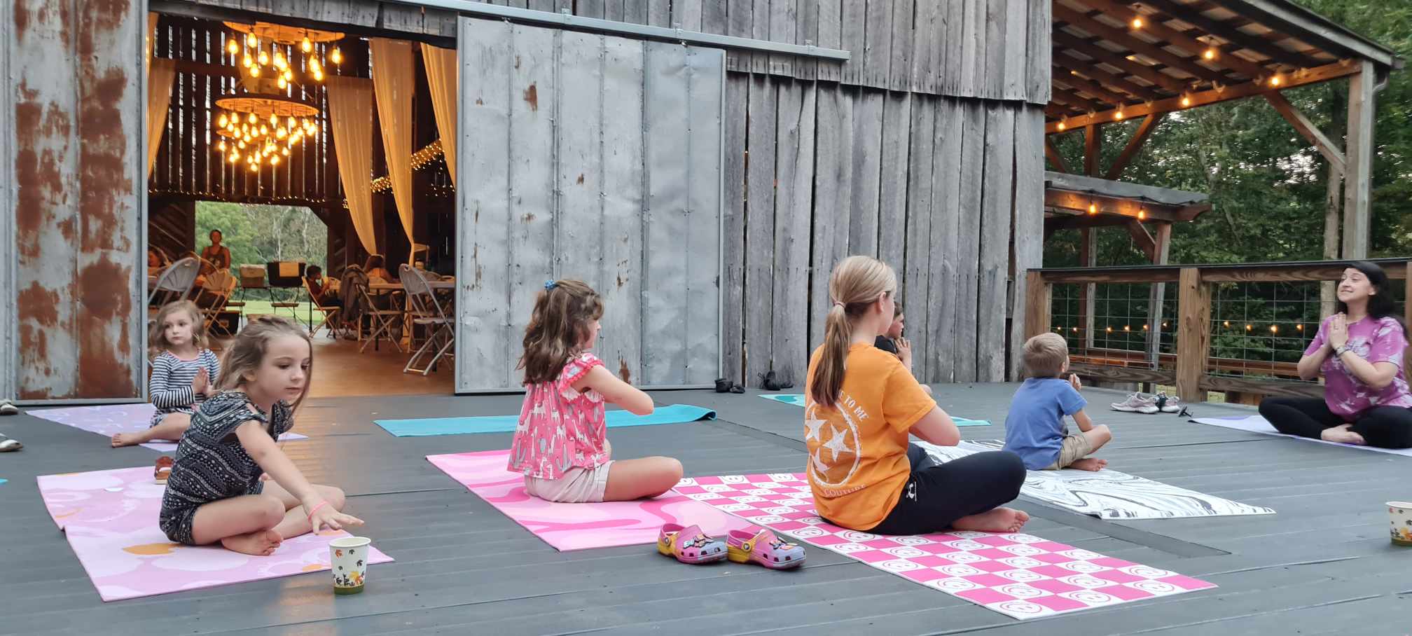 Kids' yoga at Jessyca's wedding rehearsal — grounded and calm